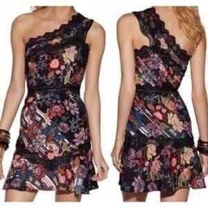 Anthropologie Foxiedox Retro Lace Floral One Shoulder Mini Dress Women 10